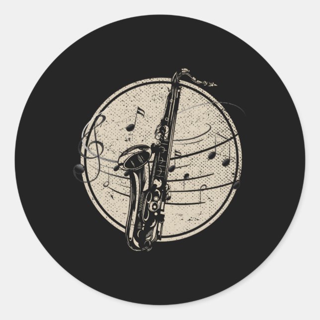 Pegatina Redonda Música saxofonista nota música jazz saxofón (Anverso)