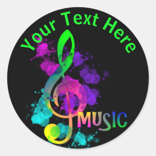 Pegatina Redonda Música Tema Arcoiris Treble Clef Personalizado