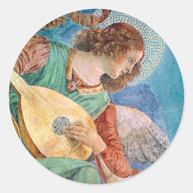 Pegatina Redonda Musical angel playing guitar (Anverso)