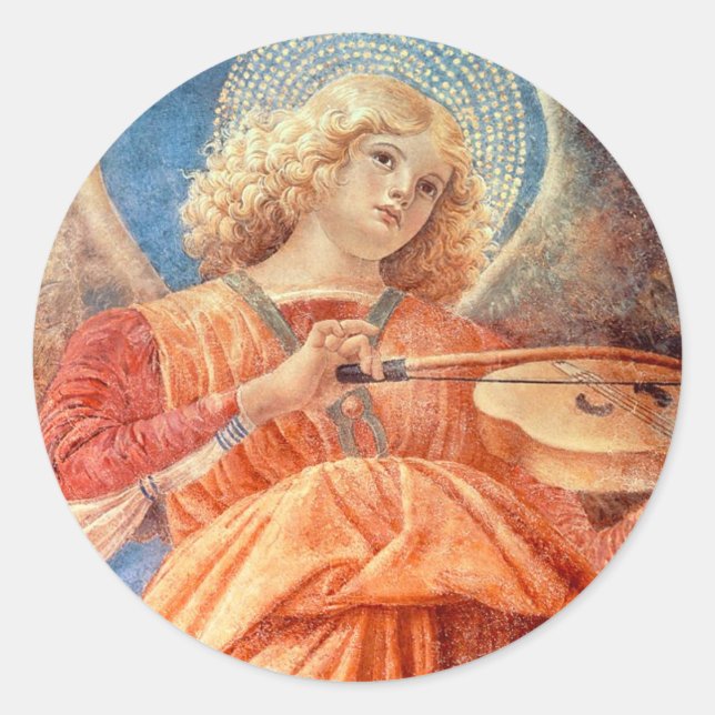 Pegatina Redonda Musical angel playing the violin fresco (Anverso)