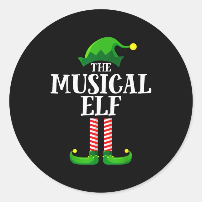 Pegatina Redonda Musical Elf Matching Family Group Christmas Party  (Anverso)
