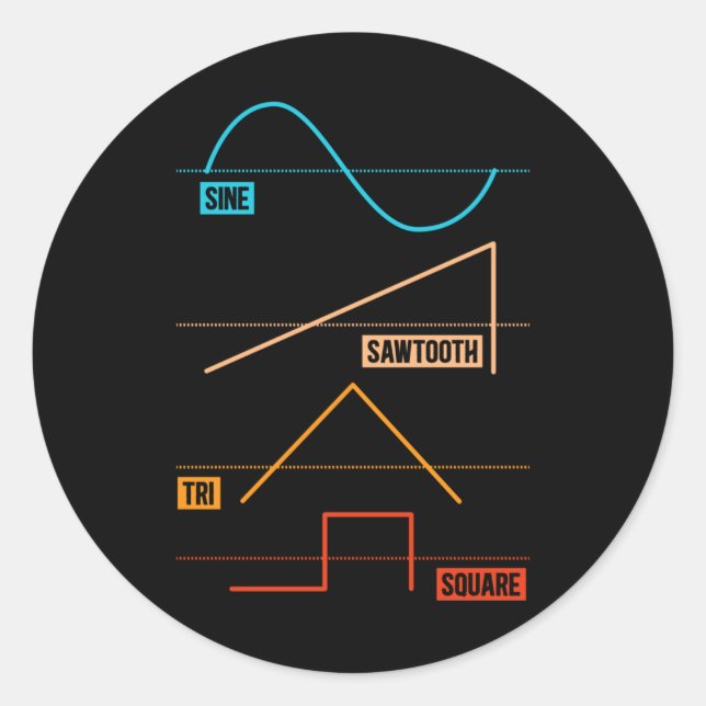 Pegatina Redonda Músico análogo de la forma de onda de época (Anverso)