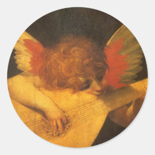 Pegatina Redonda Músico Ángel tocando el laúd por Rosso Fiorentino