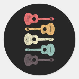 Pegatina Redonda Músico de guitarra acústica Battend Retro