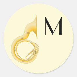 Pegatina Redonda Músico de música de banda de música de Sousaphone 