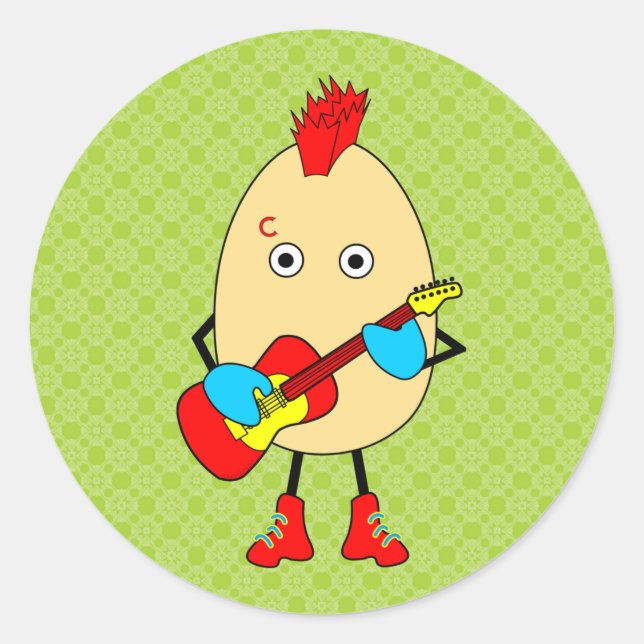 Pegatina Redonda Músico de rock Egghead (Anverso)