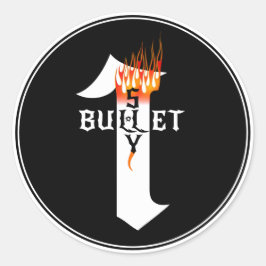 Pegatina Redonda Músico de Rock Heavy Metal One Bullet Shy Flames 