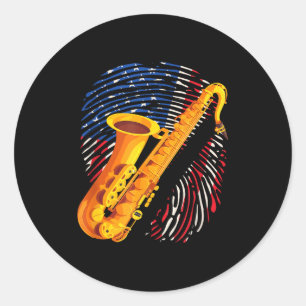 Pegatina Redonda Músico de Saxofón Estadounidense Saxofonista Banda