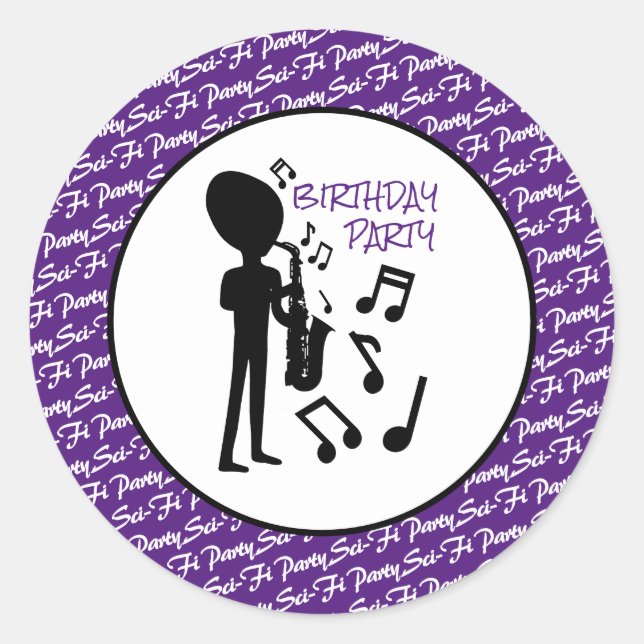 Pegatina Redonda Músico extranjero, cumpleaños (Anverso)