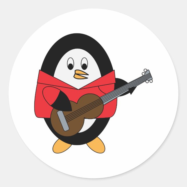 Pegatina Redonda Músico Guitar Penguin Cute (Anverso)
