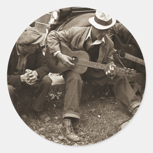 Pegatina Redonda Músicos callejeros, Maynardville, Tennessee, 1935 (Anverso)
