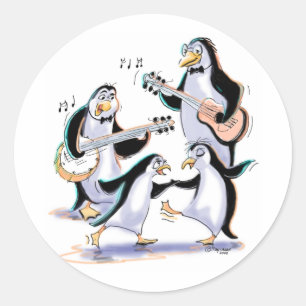 Pegatina Redonda músicos de pingüino