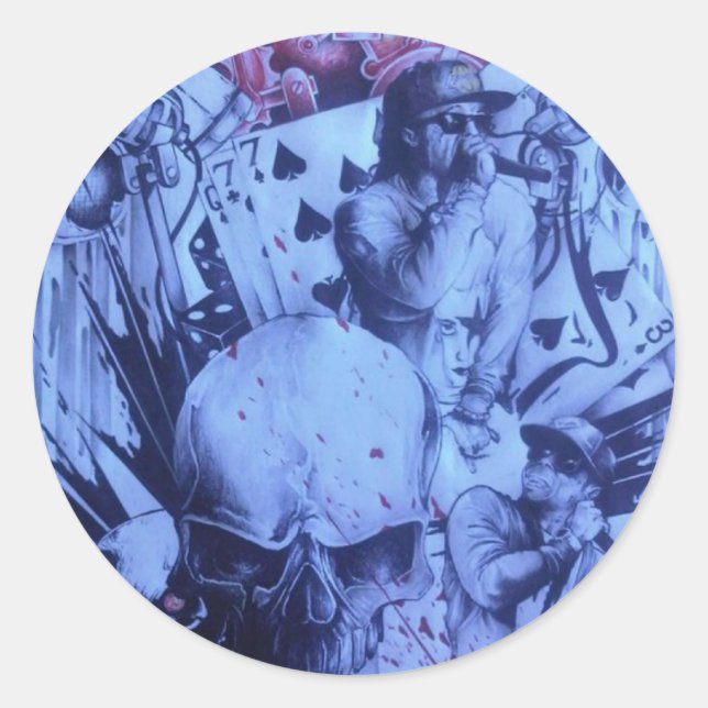 Pegatina Redonda Músicos pop Blue Purple Art Print