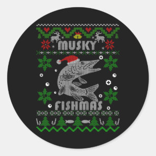Pegatina Redonda Muskie Angler Fishmas Musky Fishing Regalos Ugly C