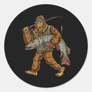 Pegatina Redonda Muskie Fishing Tiger Musky Huntando Pescadores de 