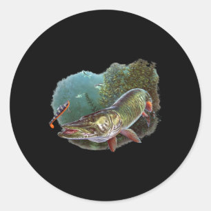 Pegatina Redonda Muskie Hunter Musky Fisherman Fly Fishing Lure Nov