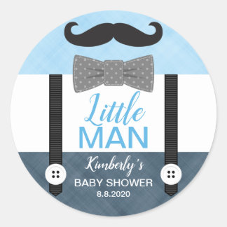Pegatina Redonda Mustache con lazo de arco bebé azul marino bebé du