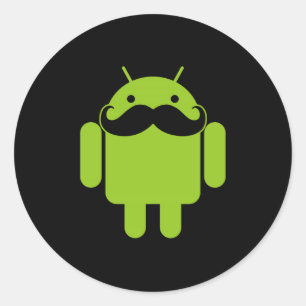 Pegatina Redonda Mustache del icono del robot android en negro