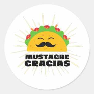 Pegatina Redonda Mustache Gracias, Spanglish