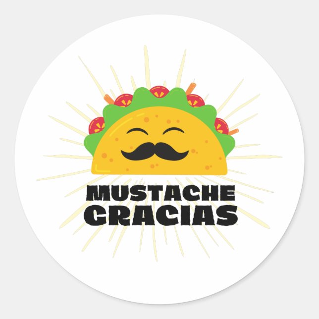 Pegatina Redonda Mustache Gracias, Spanglish (Anverso)