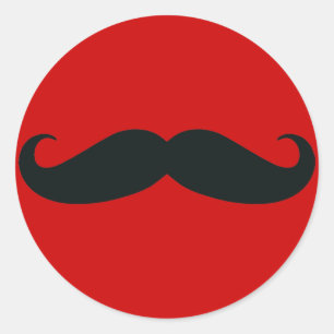 Pegatina Redonda Mustache negro con fondo rojo