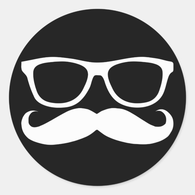 Pegatina Redonda Mustache Nerd (Anverso)