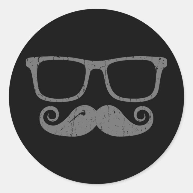 Pegatina Redonda Mustache Nerd Glass (Anverso)