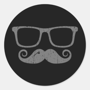 Pegatina Redonda Mustache Nerd Glass