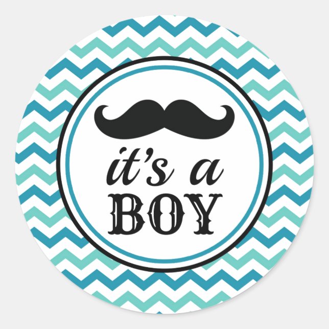 Pegatina Redonda Mustache Pequeño hombre Pegatinas de Baby Shower - (Anverso)