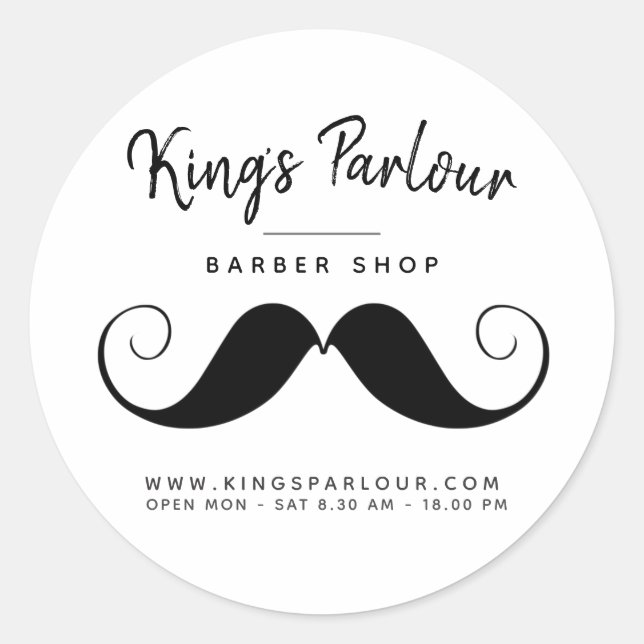 Pegatina Redonda Mustache Retro - Barber Shop (Anverso)