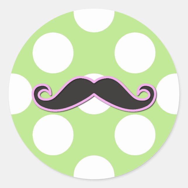 Pegatina Redonda Mustache rosa, bigote de curry, cefalea, puntos de (Anverso)