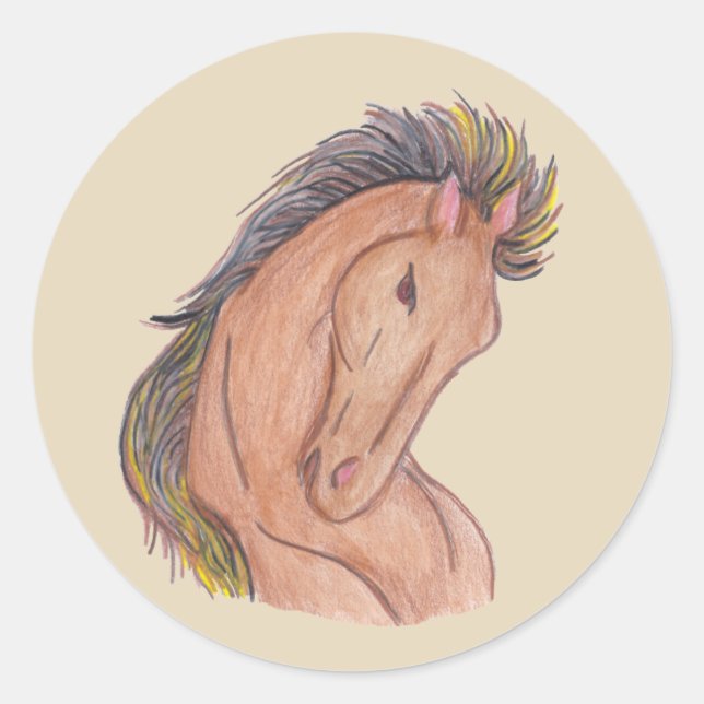 Pegatina Redonda Mustang Horse (Anverso)