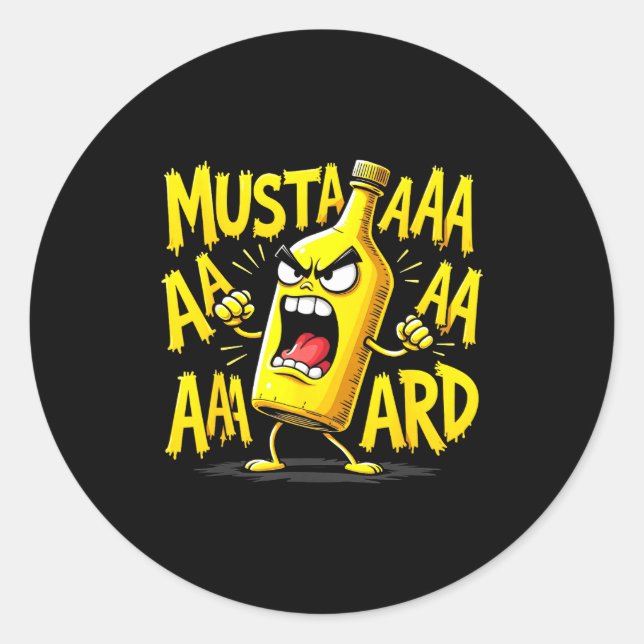 Pegatina Redonda Mustard Bottle Scream Funny Condiment Rap Humor  (Anverso)
