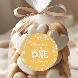 Pegatina Redonda Mustard Daisy Wild One 1st Birthday Paper Plate