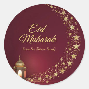 Pegatina Redonda Musulmán Eid Mubarak personalizado