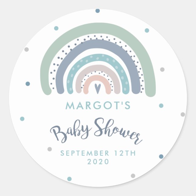 Pegatina Redonda Muted Pastel Rainbow Baby Shower (Anverso)