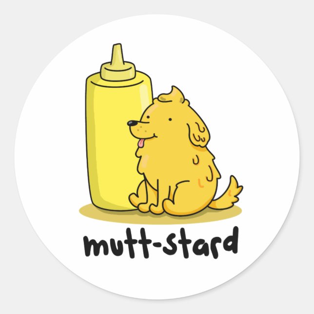 Pegatina Redonda Mutt-stard Funny Doggy Mustard Pun (Anverso)