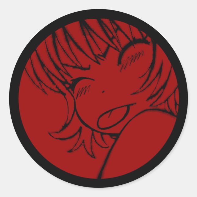 Pegatina Redonda muuhh - anime lindo - kawaii >_< rojo (Anverso)