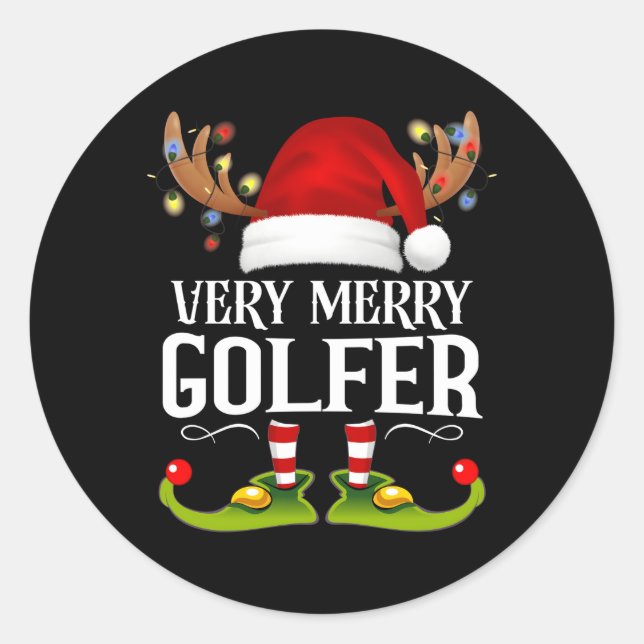 Pegatina Redonda Muy Feliz X-Mas Golfer (Anverso)