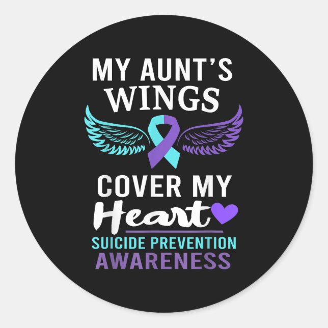 Pegatina Redonda My Aunt's Wings Cover Heart Suicide Awareness Ribb (Anverso)