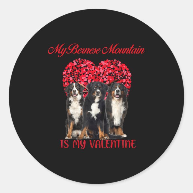 Pegatina Redonda My Bernese Mountain Is My Valentine Dog Lover Vale (Anverso)