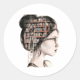 Pegatina Redonda my brain is a library stickers