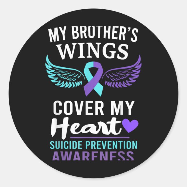 Pegatina Redonda My Brothers Wings Cover Heart Suicide Awareness R  (Anverso)