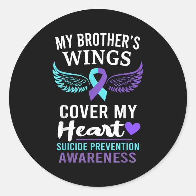 Pegatina Redonda My Brother's Wings Cover Heart Suicide Awareness R (Anverso)