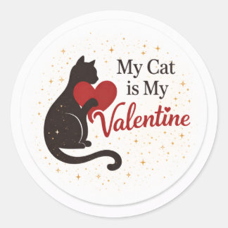 Pegatina Redonda My Cat is My Valentine Sticker – Cat Silhouette