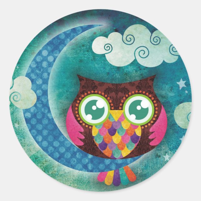 Pegatina Redonda My Crescent Owl (Anverso)