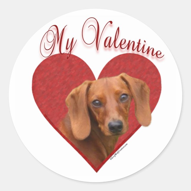 Pegatina Redonda My Dachshund Valentine (Anverso)