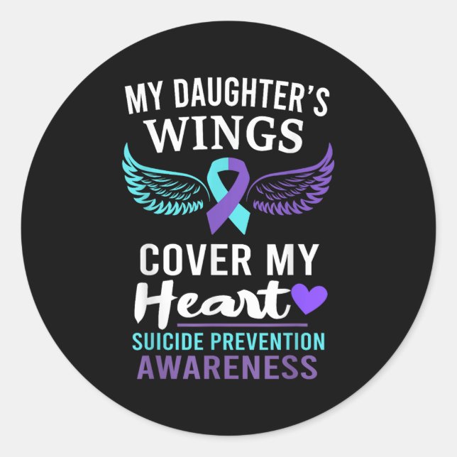 Pegatina Redonda My Daughter's Wings Cover Heart Suicide Awareness  (Anverso)