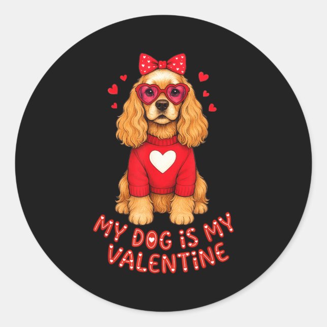 Pegatina Redonda My Dog Is My Valentine American Er Spaniel Heart G (Anverso)