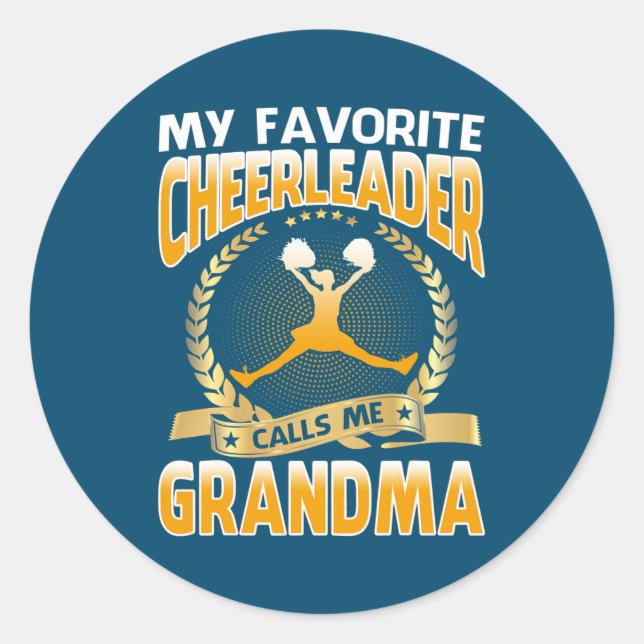 Pegatina Redonda My Favorite Cheerleader Calls Me Grandma (Anverso)